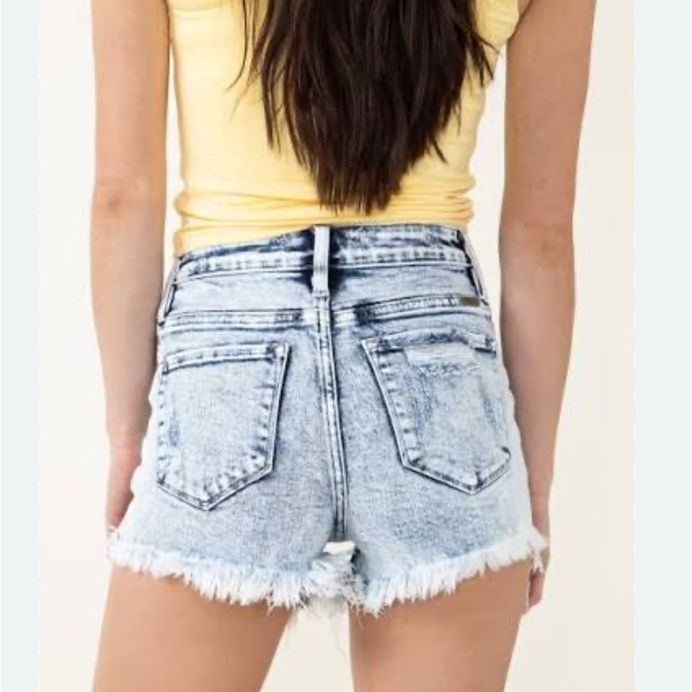 KanCan Frayed Hem Light Blue Jean Shorts